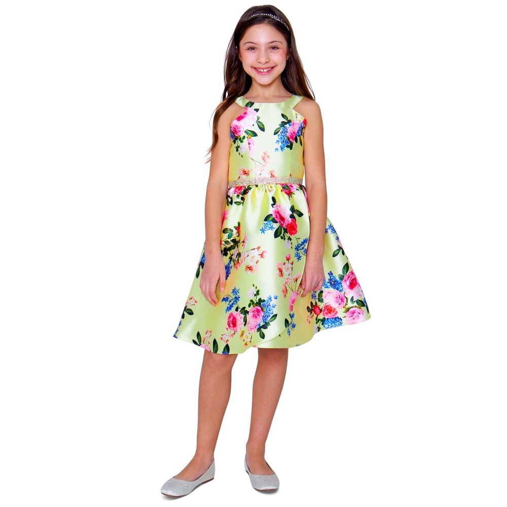 Rare Editions Big Girls Printed Floral Mikado a-line Dress - Yellow - Size 14